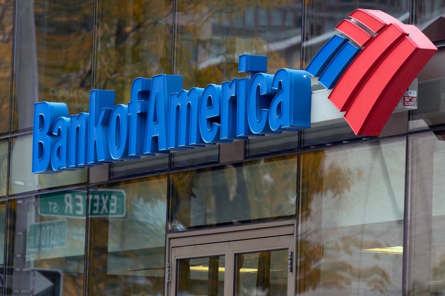 The Bank of America logo is seen on a branch office, Oct. 14, 2022, in Boston. (AP Photo/Michael Dwyer, File)