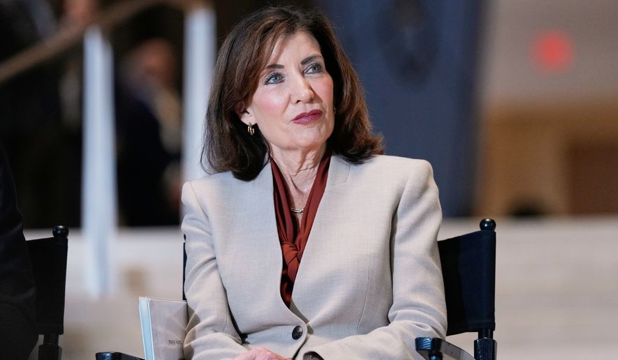 FILE - New York Governor Kathy Hochul participates in a ribbon cutting ceremony at the new JPMorgan Chase offices in New York, Oct. 21, 2025. (AP Photo/Seth Wenig, File)