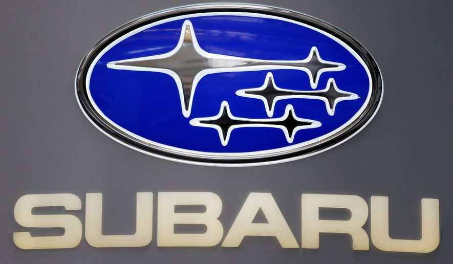 FILE - This Photo taken Feb. 14, 2013 shows a Subaru logo at the 2013 Pittsburgh Auto Show in Pittsburgh. (AP Photo/Gene J. Puskar, File)