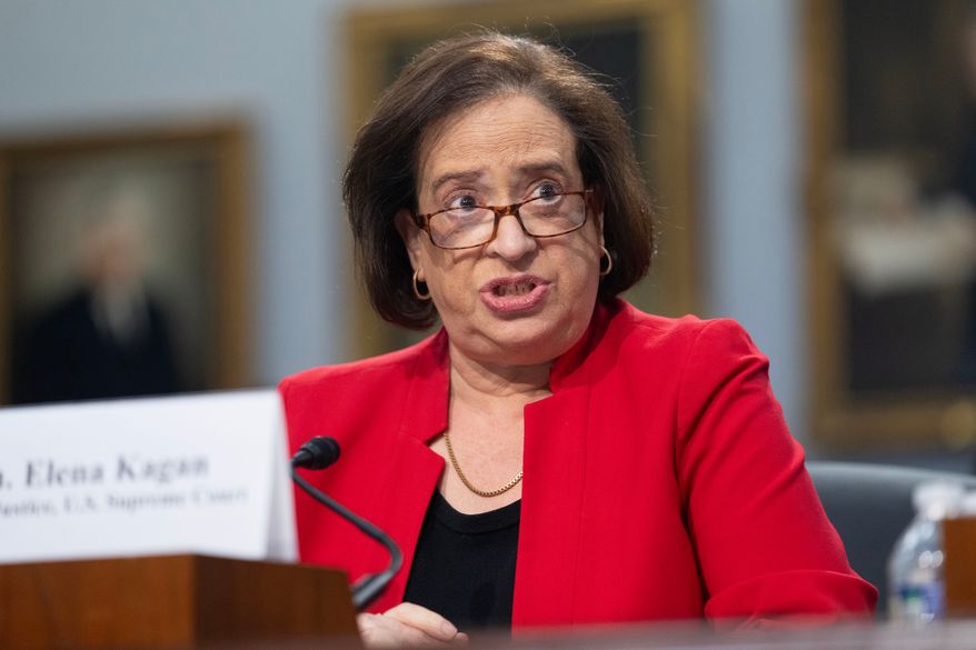 Supreme Court Justice Elena Kagan testifies during a House Appropriations subcommittee hearing, Tuesday, July 14, 2026, on Capitol Hill in Washington. (AP Photo/Nathan Howard)