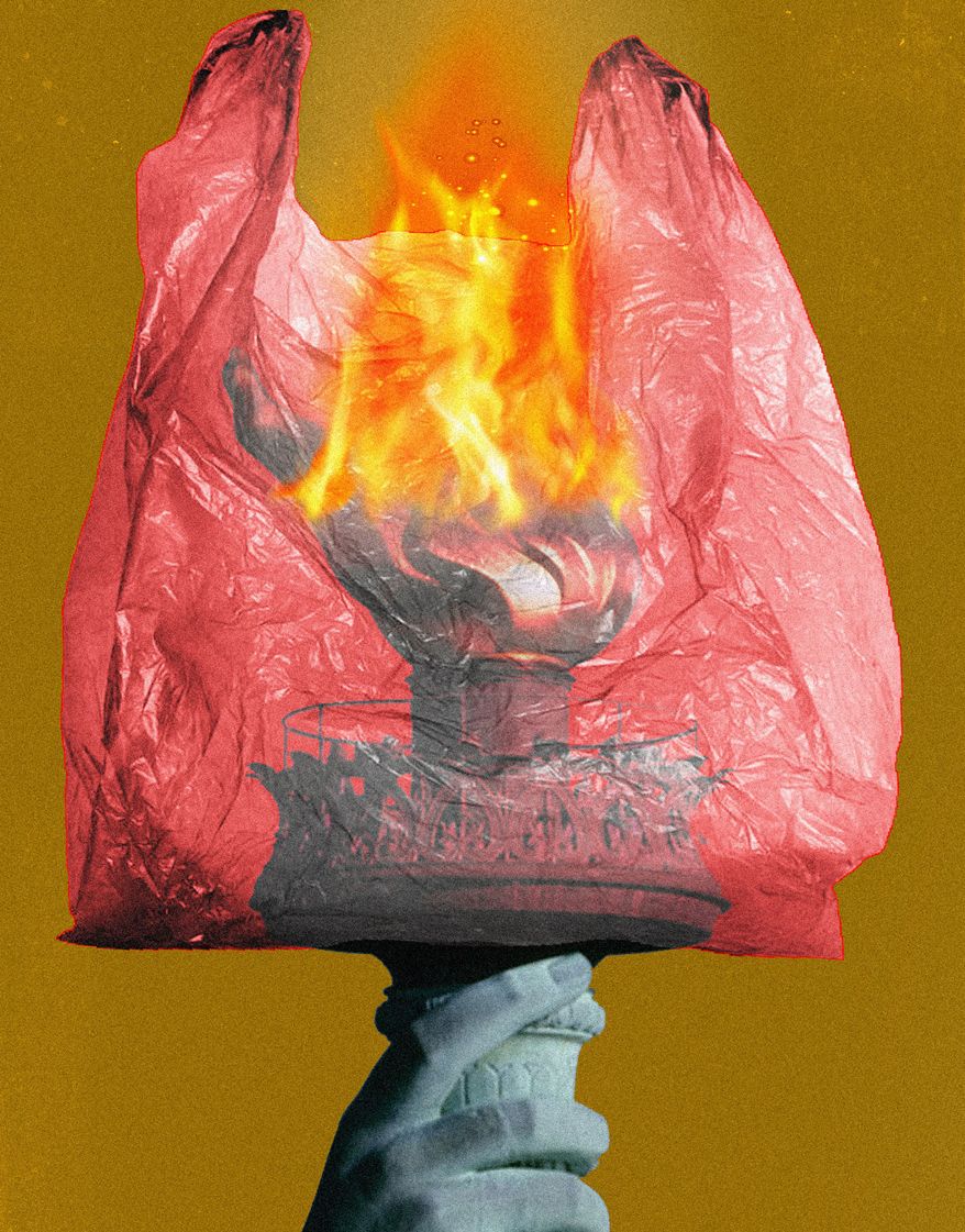 Stopping the use of plastic containers in the United States of America illustration by Linas Garsys / The Washington Times