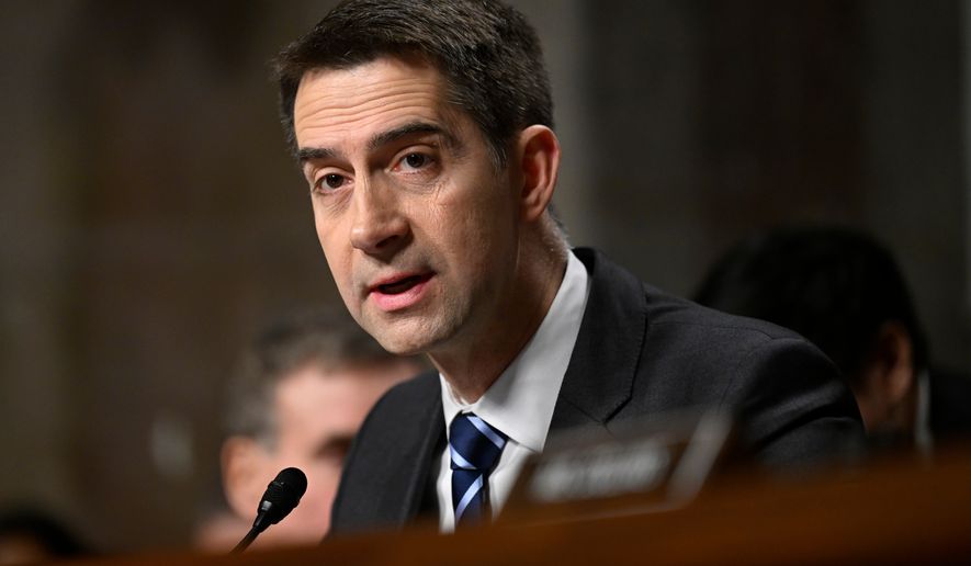 Chairman of the Senate Intelligence Committee Sen. Tom Cotton, R-Ark., speaks during a Senate Intelligence Committee hearing, at the Capitol in Washington, Jan. 15, 2025. (AP Photo/John McDonnell, File)
