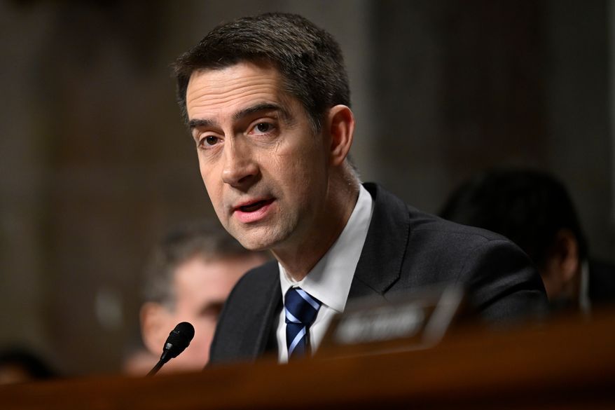 Chairman of the Senate Intelligence Committee Sen. Tom Cotton, R-Ark., speaks during a Senate Intelligence Committee hearing, at the Capitol in Washington, Jan. 15, 2025. (AP Photo/John McDonnell, File)