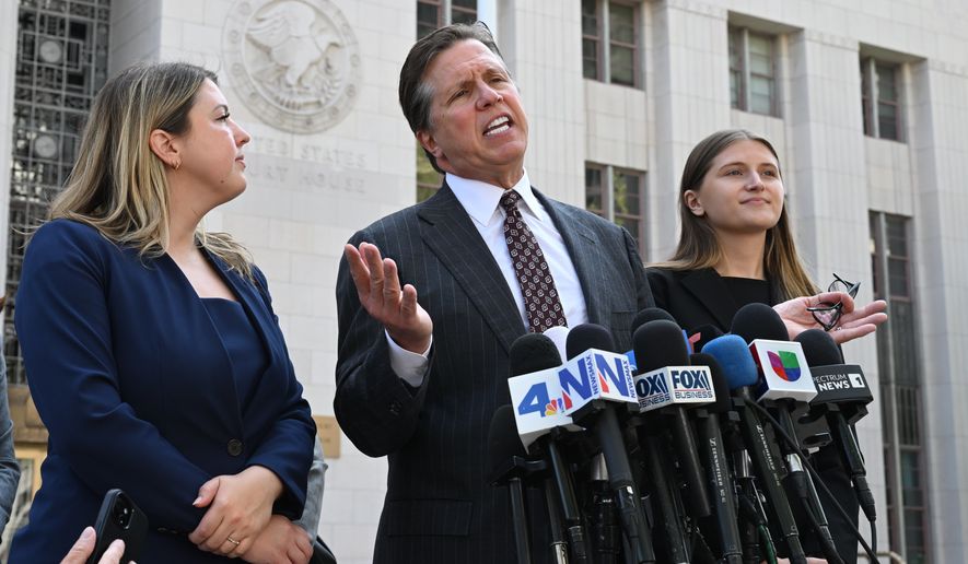 FILE - Attorney Mark Lanier speaks during a news conference after the verdict in a landmark trial over whether social media platforms deliberately addict and harm children at Los Angeles Superior Court, March 25, 2026, in Los Angeles. (AP Photo/William Liang, File)