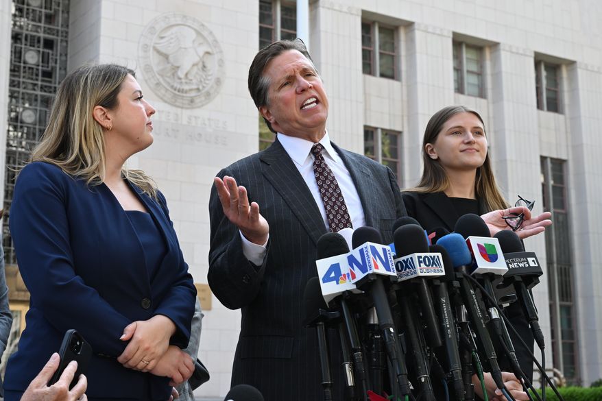 FILE - Attorney Mark Lanier speaks during a news conference after the verdict in a landmark trial over whether social media platforms deliberately addict and harm children at Los Angeles Superior Court, March 25, 2026, in Los Angeles. (AP Photo/William Liang, File)