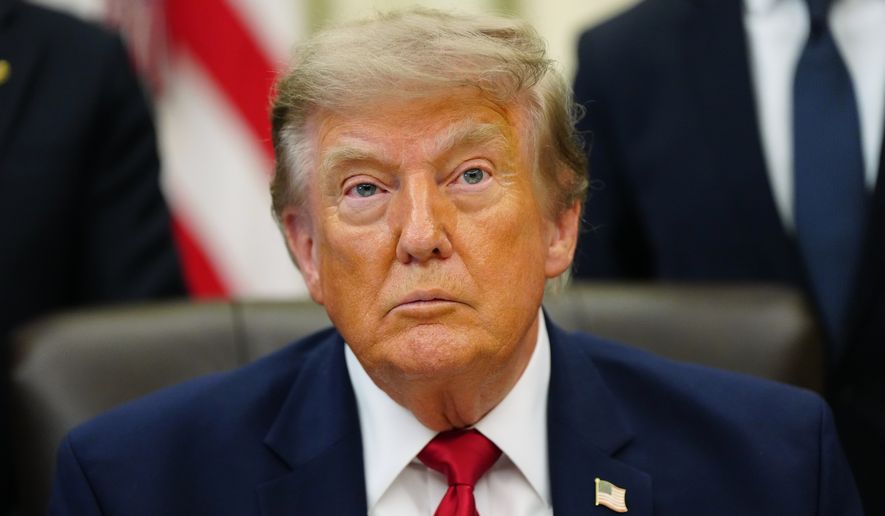 President Donald Trump speaks in the Oval Office of the White House, Monday, July 13, 2026, in Washington, before signing an executive order. (AP Photo/Julia Demaree Nikhinson)