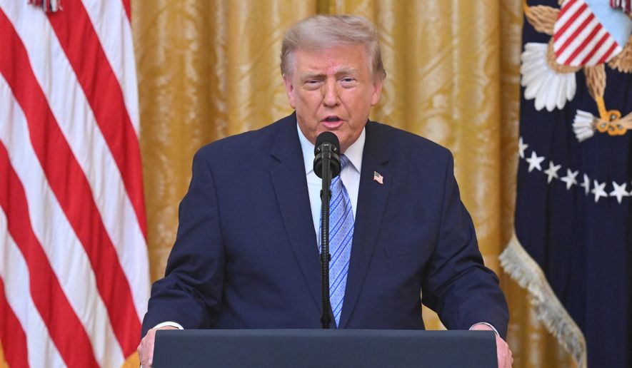 President Donald Trump speaks in the East Room of the White House, Thursday, July 16, 2026, in Washington. (Saul Loeb/Pool via AP)