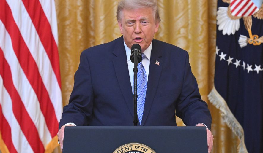 President Donald Trump speaks in the East Room of the White House, Thursday, July 16, 2026, in Washington. (Saul Loeb/Pool via AP)