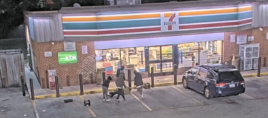 Six suspects attack a 74-year-old man outside of a 7-Eleven in Baltimore on July 7, 2026. (Credit: Baltimore Police Department)