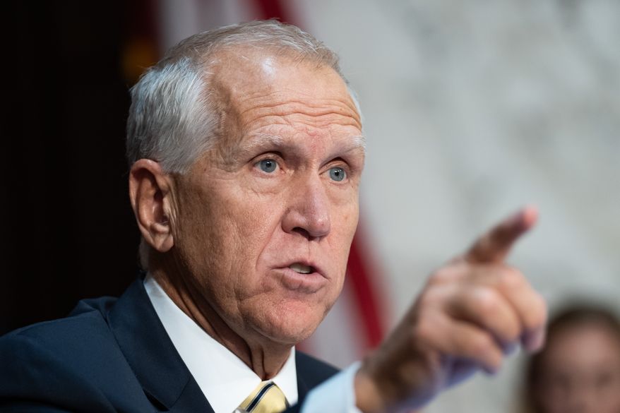 Sen. Thom Tillis, R-N.C., speaks during a Senate Judiciary Committee hearing with Acting Attorney General Todd Blanche on Capitol Hill in Washington, Wednesday, July 15, 2026. (AP Photo/Allison Robbert)