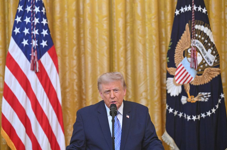 President Donald Trump speaks in the East Room of the White House, Thursday, July 16, 2026, in Washington. (Saul Loeb/Pool via AP)
