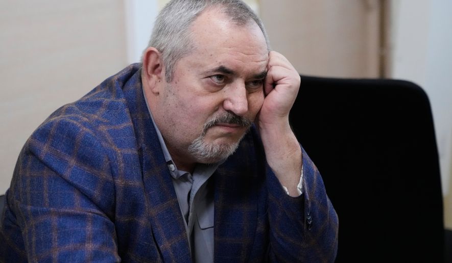 Russian politician Boris Nadezhdin, accused of displaying "extremist symbols," attends a court session in the town of Dolgoprudny outside Moscow, Russia, Friday, July 17, 2026. (AP Photo/Pavel Bednyakov)