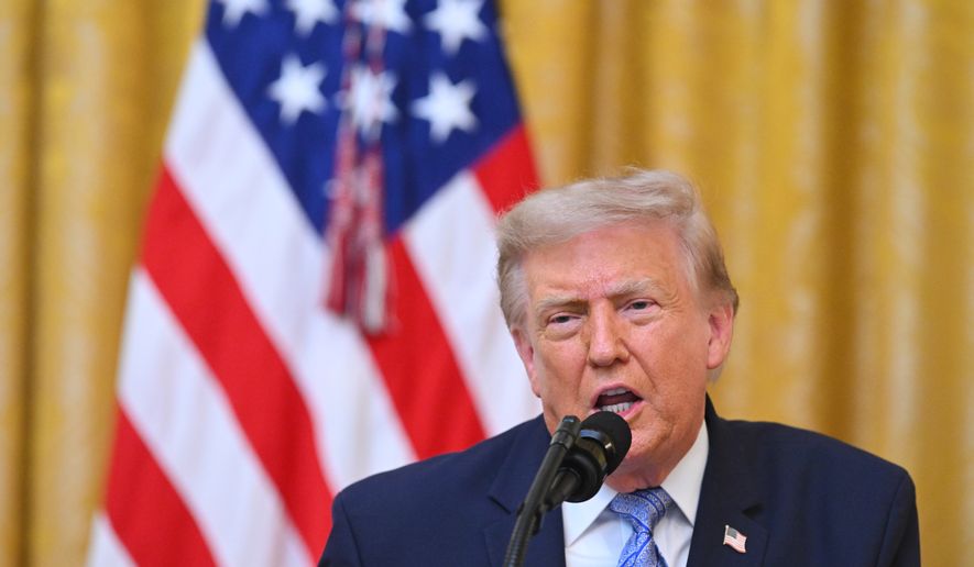 President Donald Trump speaks in the East Room of the White House, Thursday, July 16, 2026, in Washington. (Saul Loeb/Pool via AP)
