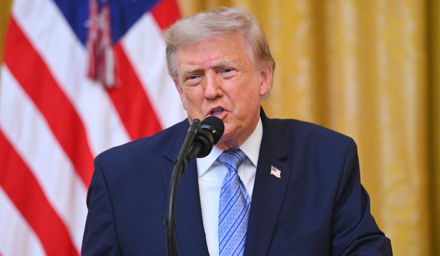 President Donald Trump speaks in the East Room of the White House, Thursday, July 16, 2026, in Washington. (Saul Loeb/Pool via AP)