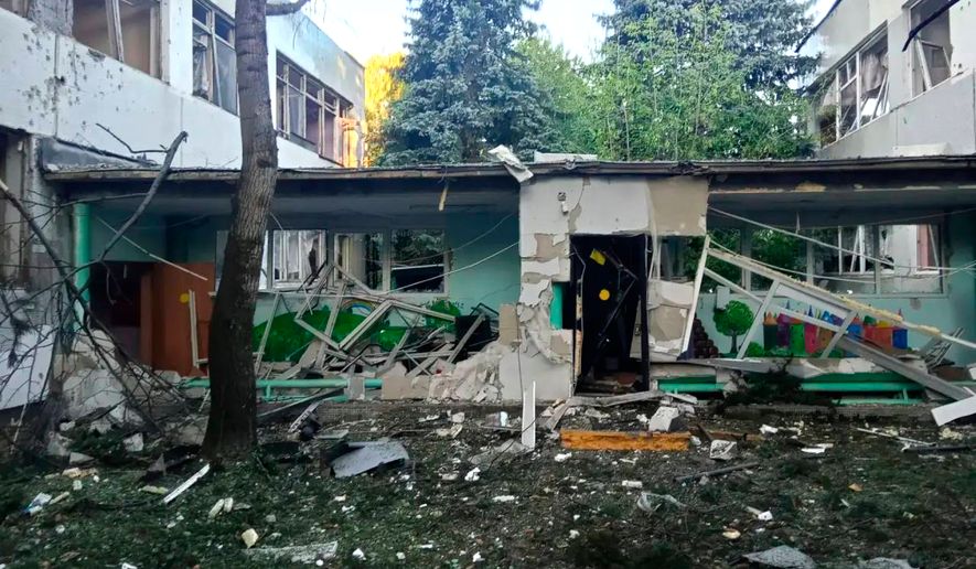 This photo, released by Moscow Region Governor Andrei Vorobyev's official telegram channel, shows a building damaged during a Ukrainian drone attack in Elektrostal, Moscow region of Russia, on Saturday, July 18, 2026. (Moscow Region Governor Andrei Vorobyev's official telegram channel via AP)