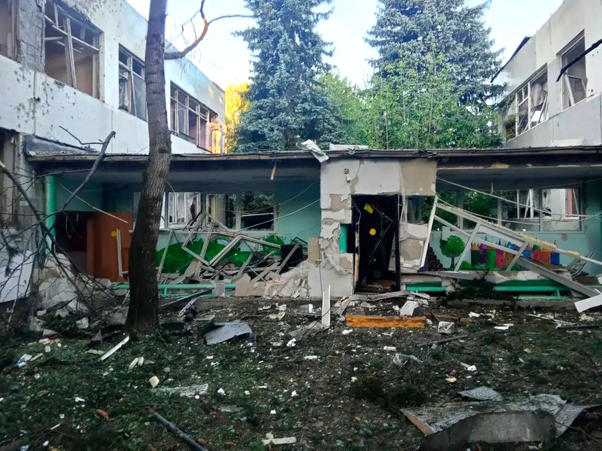 This photo, released by Moscow Region Governor Andrei Vorobyev's official telegram channel, shows a building damaged during a Ukrainian drone attack in Elektrostal, Moscow region of Russia, on Saturday, July 18, 2026. (Moscow Region Governor Andrei Vorobyev's official telegram channel via AP)