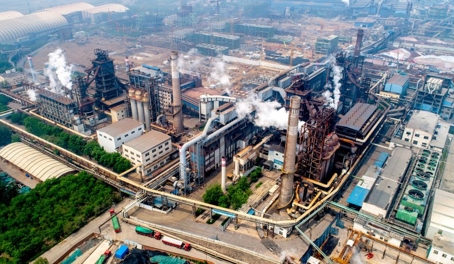 A view of the production base of Chinese steel manufacturer Jinye Group in Pingshan in northern China's Hebei province on May 6, 2020. (Chinatopix via AP)
