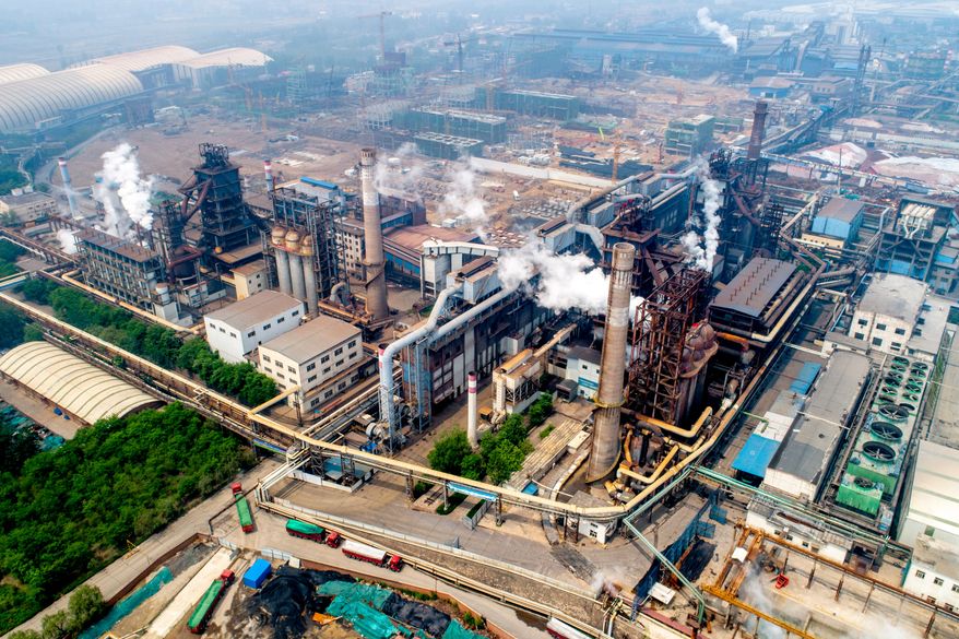 A view of the production base of Chinese steel manufacturer Jinye Group in Pingshan in northern China's Hebei province on May 6, 2020. (Chinatopix via AP)