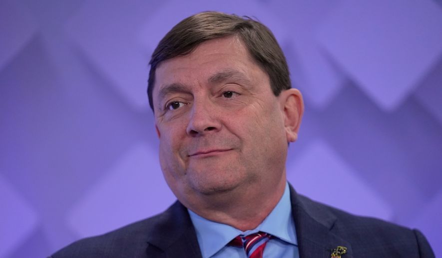 U.S. Senate candidate Troy Jackson takes part in a debate at the WCSH-6 television studio, Thursday, July 16, 2026, in Portland, Maine. (AP Photo/Robert F. Bukaty)