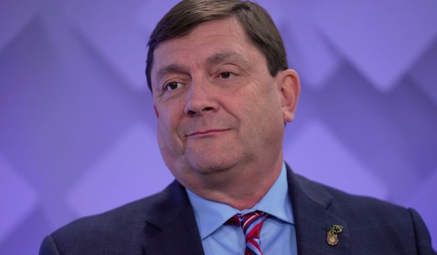 U.S. Senate candidate Troy Jackson takes part in a debate at the WCSH-6 television studio, Thursday, July 16, 2026, in Portland, Maine. (AP Photo/Robert F. Bukaty)