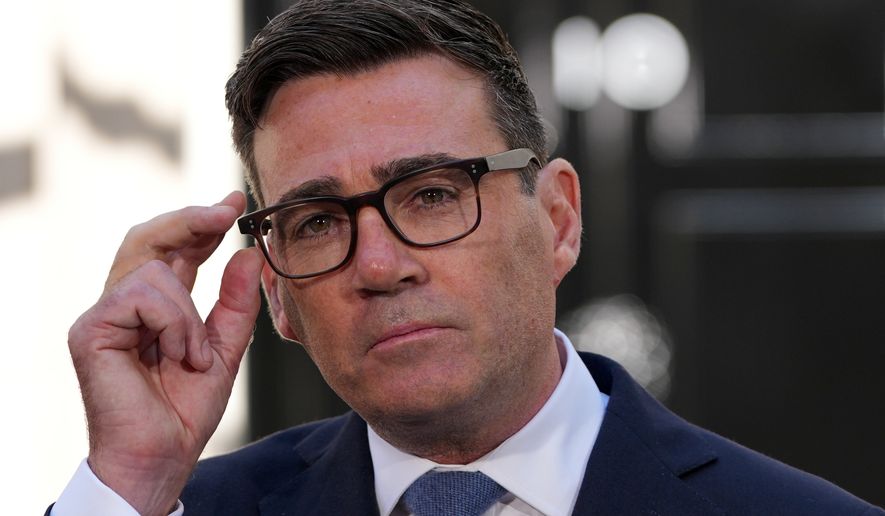 Britain's new Prime Minister Andy Burnham speaks to staff and media at 10 Downing Street in London, Monday, July 20, 2026.(AP Photo/Kirsty Wigglesworth)