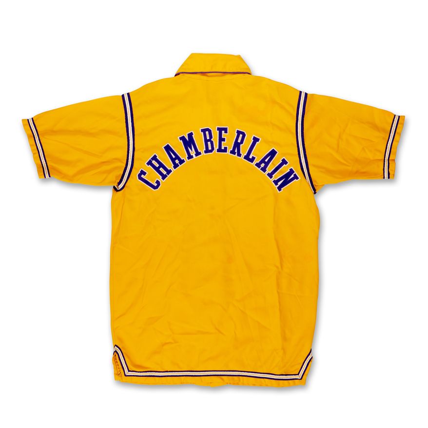 This undated photo provided by Sotheby's shows a warmup jacket worn by Wilt Chamberlain during the 1972 NBA Finals that was found in an Oregon thrift store. (Sotheby's via AP)