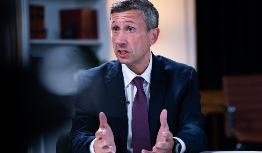 FILE - Democratic National Committee chair Ken Martin speaks during an interview with The Associated Press at DNC headquarters, Jan. 12, 2026, in Washington. (AP Photo/Allison Robbert, File)