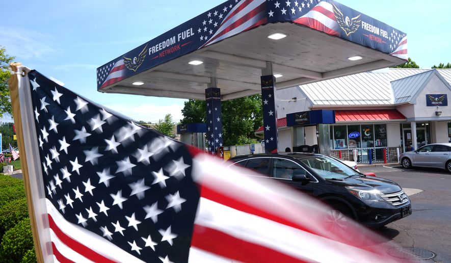 Shown is a Freedom Fuel Network gas station in Dresher, Pa., Friday, July 10, 2026. (AP Photo/Matt Rourke)