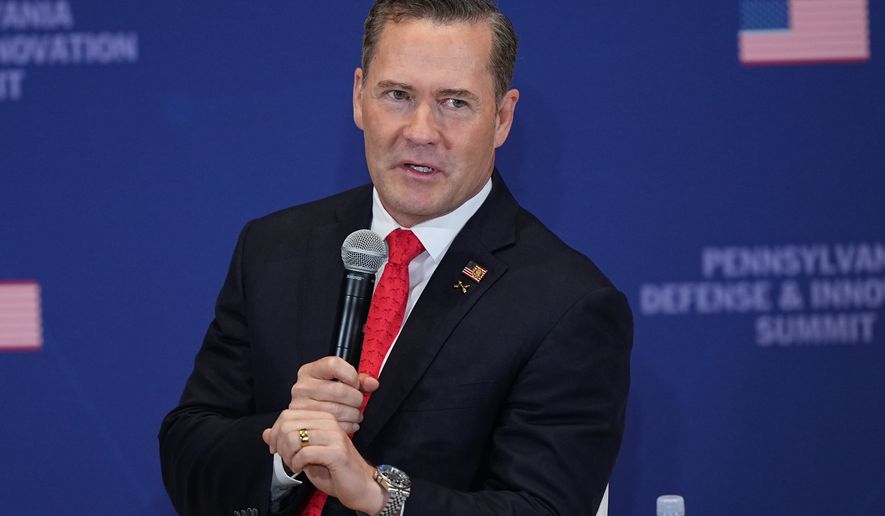 U.S. Ambassador to the United Nations Mike Waltz speaks before President Donald Trump arrives at the United States Army War College in Carlisle, Pa., during the Pennsylvania Defense and Innovation Summit, Wednesday, July 15, 2026. (AP Photo/Matt Rourke)