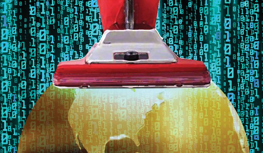 China stealing data and controlling information around the world illustration by Alexander Hunter/The Washington Times