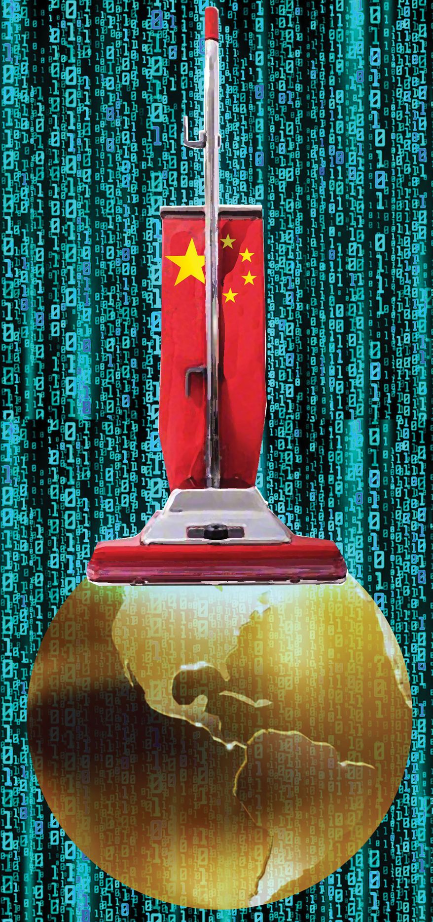 China stealing data and controlling information around the world illustration by Alexander Hunter/The Washington Times