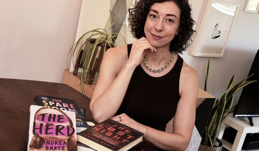 FILE - Thriller novelist Andrea Bartz is photographed in her home, in the Brooklyn borough of New York, Sept. 4, 2025. (AP Photo/Richard Drew, File)