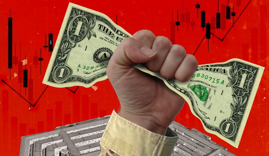 Pentagon owning shares in defense military companies illustration by Linas Garsys / The Washington Times