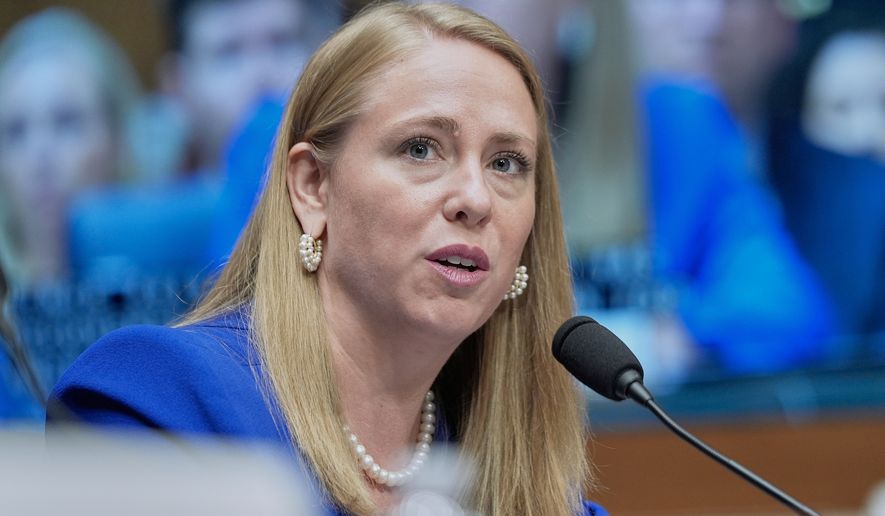FILE - Andrea Lucas, nominee to be a member of the Equal Employment Opportunity Commission, testifies during a Senate Health, Education, Labor, and Pensions (HELP) Committee hearing on June 18, 2025, on Capitol Hill in Washington. (AP Photo/Mariam Zuhaib, File)