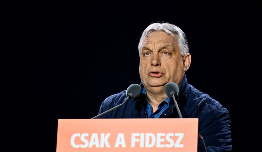 FILE - Hungary's Prime Minister Viktor Orban attends the electoral campaign closing rally of the governing Fidesz in Budapest, Hungary, on April 11, 2026. (AP Photo/Denes Erdos, File)