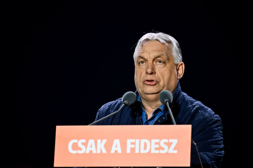 FILE - Hungary's Prime Minister Viktor Orban attends the electoral campaign closing rally of the governing Fidesz in Budapest, Hungary, on April 11, 2026. (AP Photo/Denes Erdos, File)