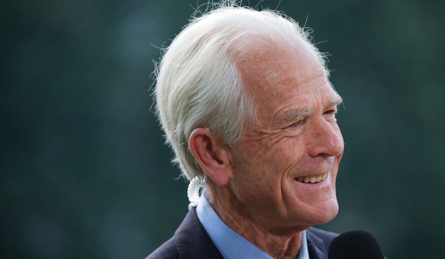 White House trade counselor Peter Navarro speaks during a video interview with Real America's Voice News, Friday, July 17, 2026, at the White House in Washington. (AP Photo/Julia Demaree Nikhinson)