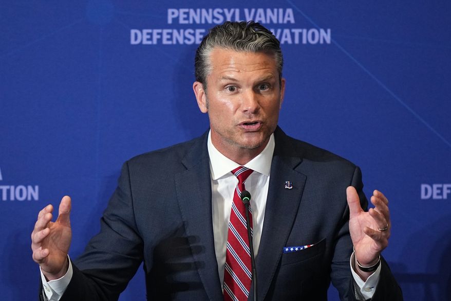 Defense Secretary Pete Hegseth speaks at the United States Army War College in Carlisle, Pa., during the Pennsylvania Defense and Innovation Summit, Wednesday, July 15, 2026. (AP Photo/Matt Rourke)