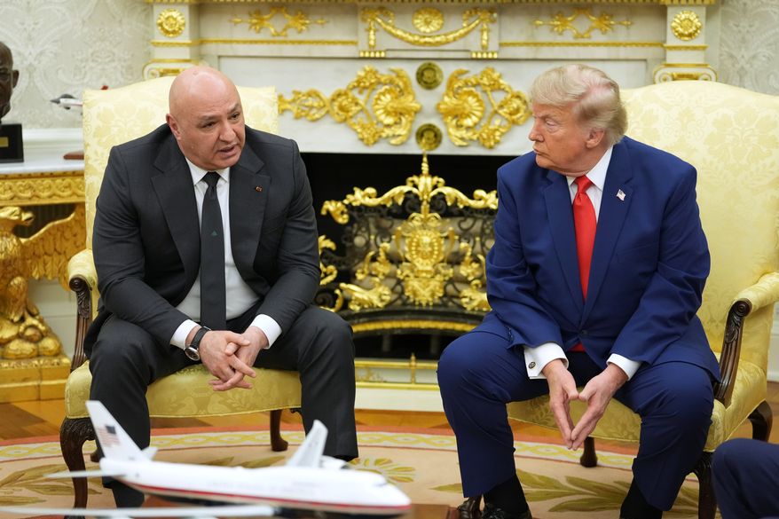 Lebanese President Joseph Aoun speaks as he meets with President Donald Trump in the Oval Office at the White House, Tuesday, July 21, 2026, in Washington. (AP Photo/Mark Schiefelbein)