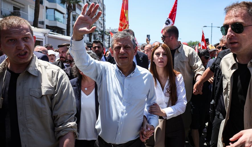 FILE - Deposed leader of Turkey's main opposition Republican People's Party (CHP) Ozgur Ozel arrives for a rally in Izmir, Turkey, Tuesday, May 26, 2026. (AP Photo/Erdem Sahin, File)
