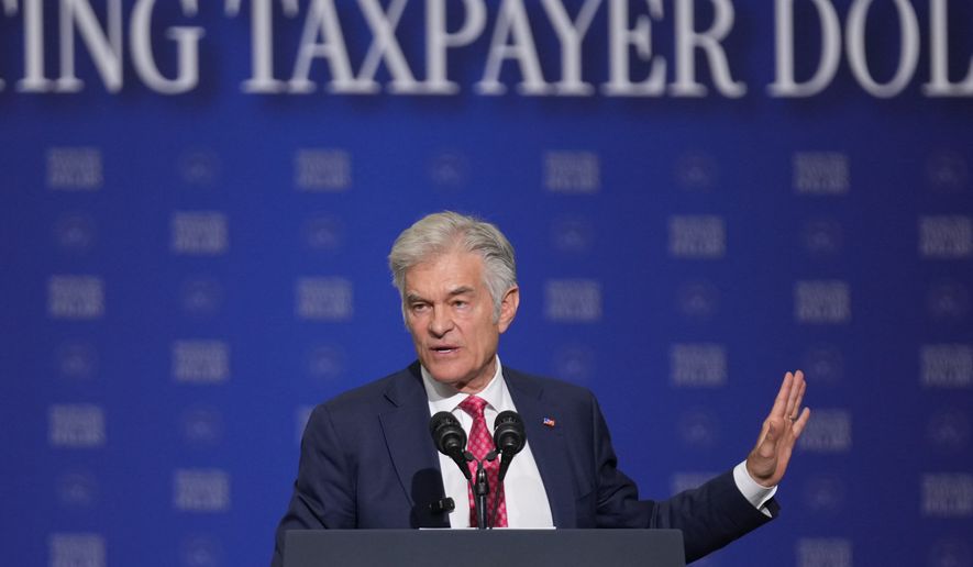 Centers for Medicare & Medicaid Services administrator Dr. Mehmet Oz speaks before Vice President JD Vance at the Wisconsin Air National Guard facility at Milwaukee Mitchell International Airport, Wednesday, July 8, 2026, in Milwaukee. (AP Photo/Mark Schiefelbein, Pool)