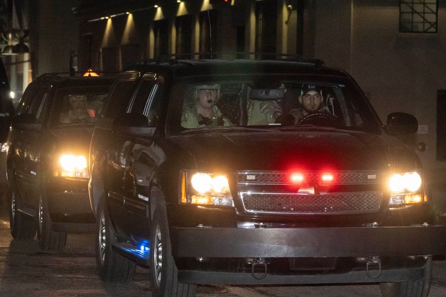 A motorcade believed to be carrying former Venezuela President Nicolas Maduro leaves Metropolitan Detention Center ahead of a pre-trial hearing in a drug trafficking case, Wednesday, July 22, 2026, in the Brooklyn borough of New York. (AP Photo/Yuki Iwamura)