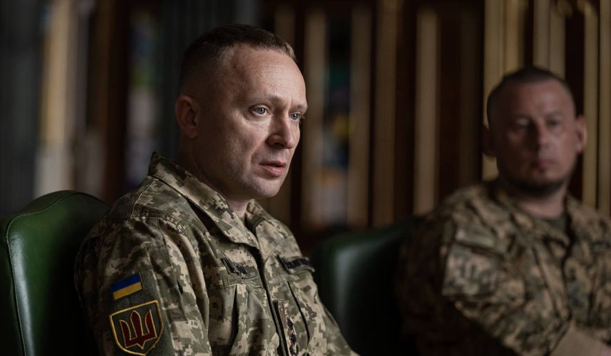 In this photo provided by the Ukrainian Presidential Press Office, new commander-in-chief of Ukraine's Armed Forces Mykhailo Drapatyi looks on during his meeting with Ukrainian President Volodymyr Zelenskyy in Kyiv, Ukraine, Monday, July 20, 2026. (Ukrainian Presidential Press Office via AP)