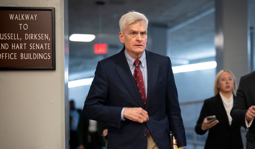 Sen. Bill Cassidy, R-La., heads to a closed-door Republican policy meeting at the Capitol in Washington, June 16, 2026. (AP Photo/J. Scott Applewhite, File)