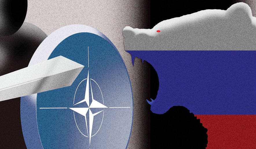 NATO mission to deter Russia's threats to Europe and North America illustration by Alexander Hunter/The Washington Times