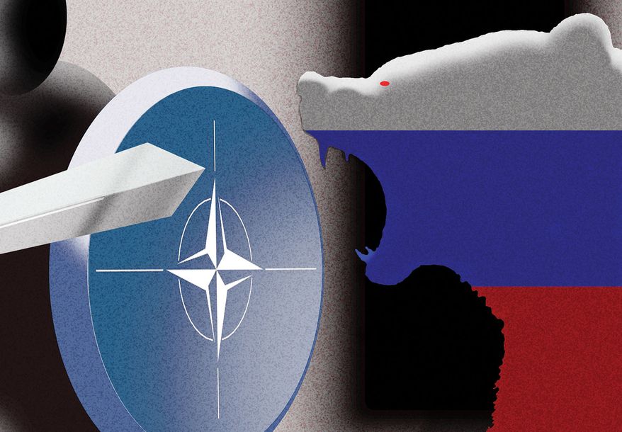 NATO mission to deter Russia's threats to Europe and North America illustration by Alexander Hunter/The Washington Times