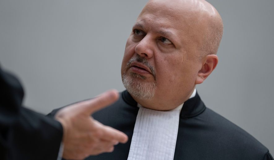 FILE - Chief Prosecutor Karim Khan talks before convening the International Criminal Court (ICC) in The Hague, Netherlands, March 14, 2025. (AP Photo/Peter Dejong, Pool, File)