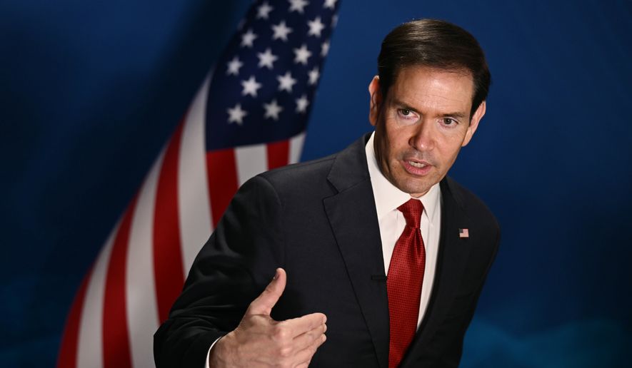 Secretary of State Marco Rubio speaks to the press on the sidelines of the Association of Southeast Asian Nations (ASEAN) Foreign Ministers Meeting, in Pasay, Metro Manila, Philippines, Thursday, July 23, 2026. (Brendan Smialowski/Pool Photo via AP) ** FILE **