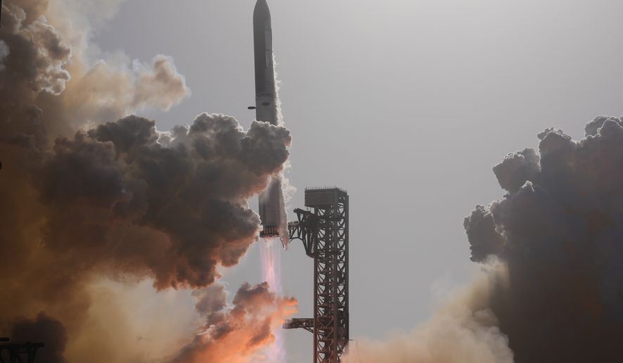 SpaceX's mega rocket Starship lifts off for a test flight from Starbase, Texas, Friday, July 24, 2026. (AP Photo/Eric Gay)