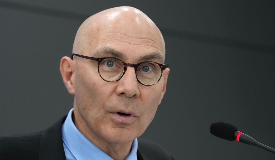 U.N. High Commissioner for Human Rights Volker Turk speaks to the media during a press conference in Seoul, South Korea, May 13, 2026. (AP Photo/Lee Jin-man, File)